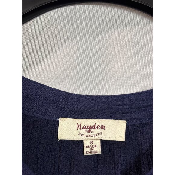Hayden Los Angeles Gauzy Navy Blue Tunic Top Lace Ruffle Hem Sleeves S Rayon - Picture 5 of 7